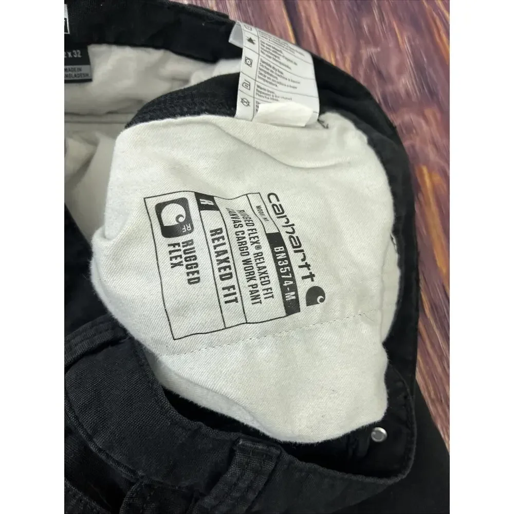 Carhartt Pants Black Relaxed Fit Cargo Pocket Rugged Flex Workwear Mens 32x32